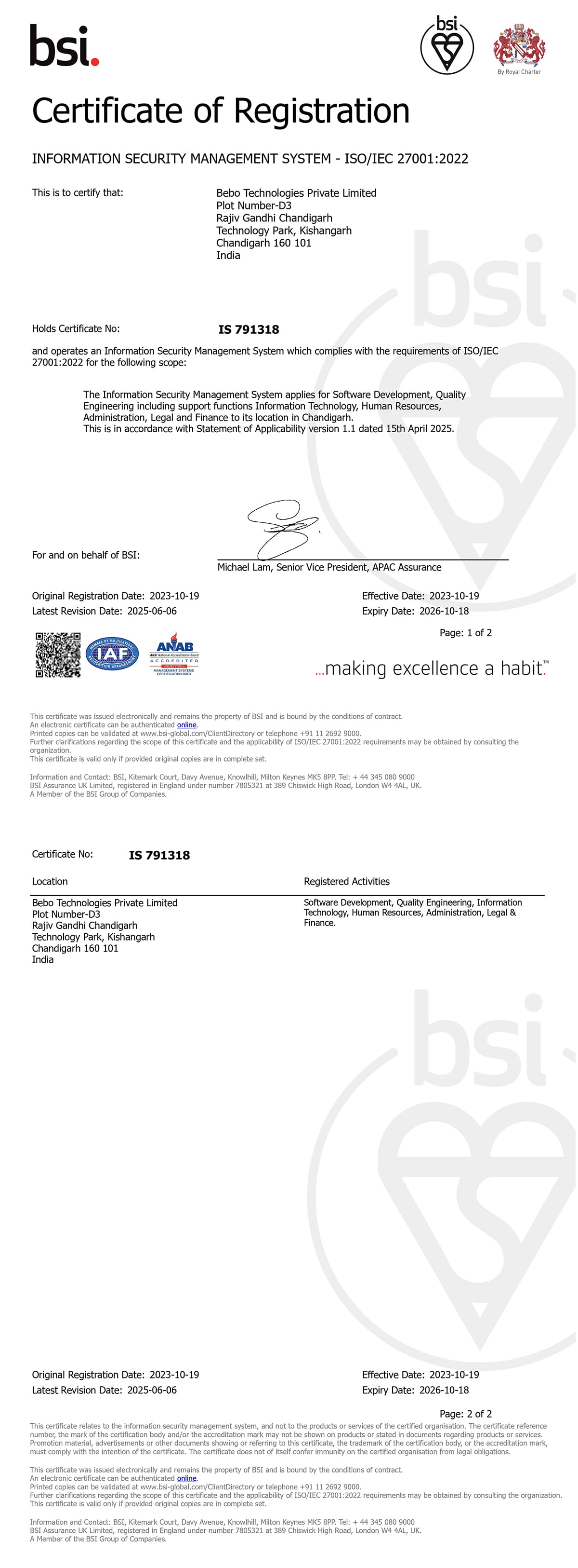 ISO/IEC 27001:2022 Information Security Management System Certified 2025